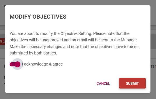 PM Manager to Modify Objectives Approval Screen