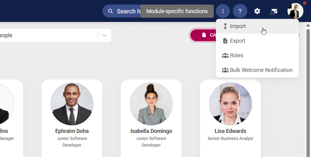 People Management Module-Specific Functions Menu Import Menu Item.png