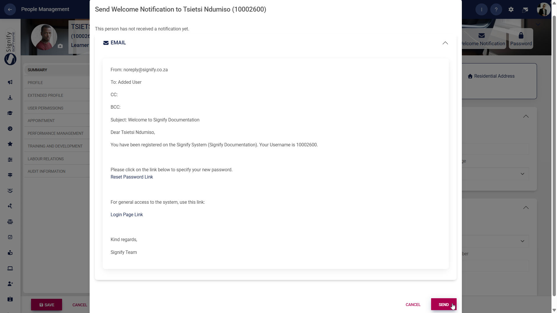 People Management Appoint Person Send Welcome Notification Send Button.png
