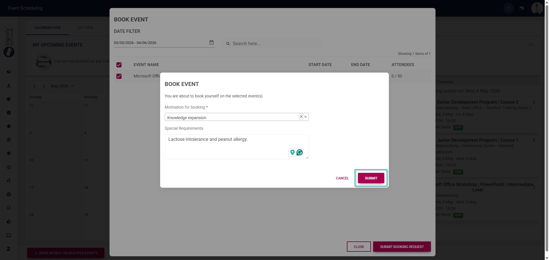 ES ES Book myself on an event - Calendar view - Book myself - Book an event - Submit request.jpg