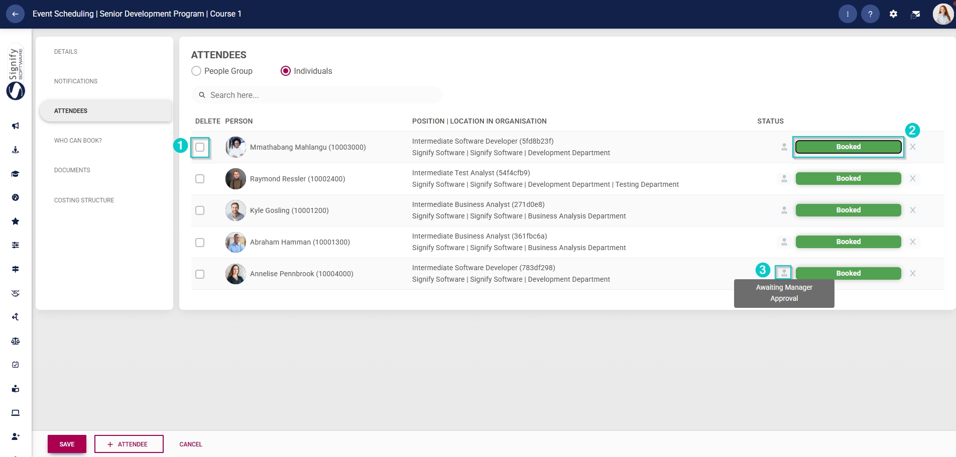 ES Create Event - Attendees - Add individual attendee - Attendees added, awaiting approval.jpg