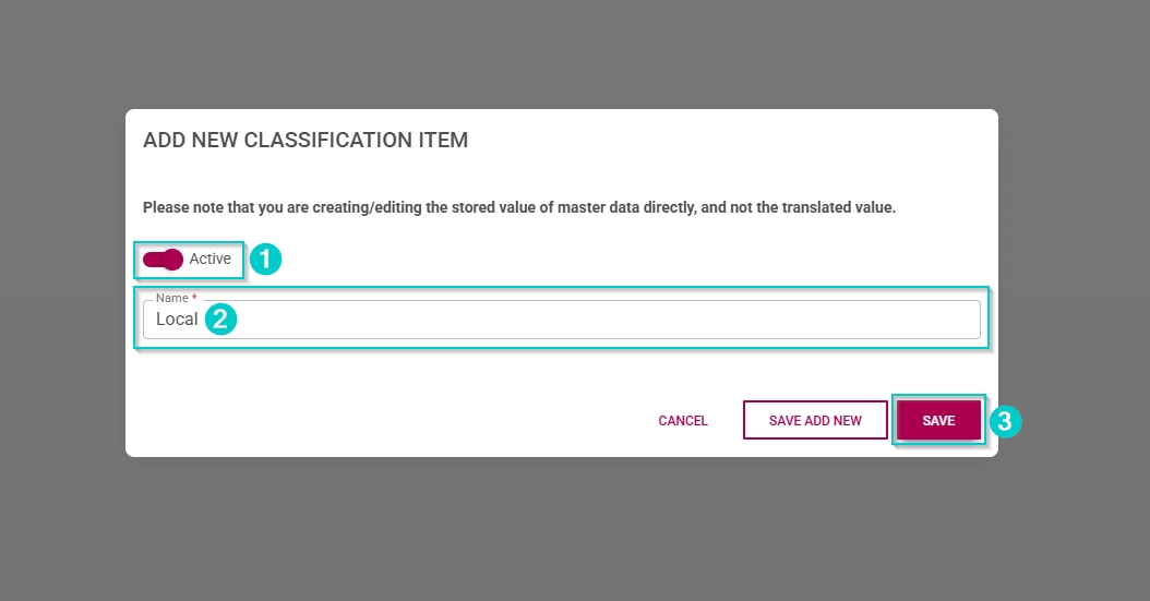 ES Master Data Library - Classifications - Add Item - Save item.jpg
